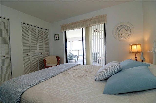 bedroom with two closets