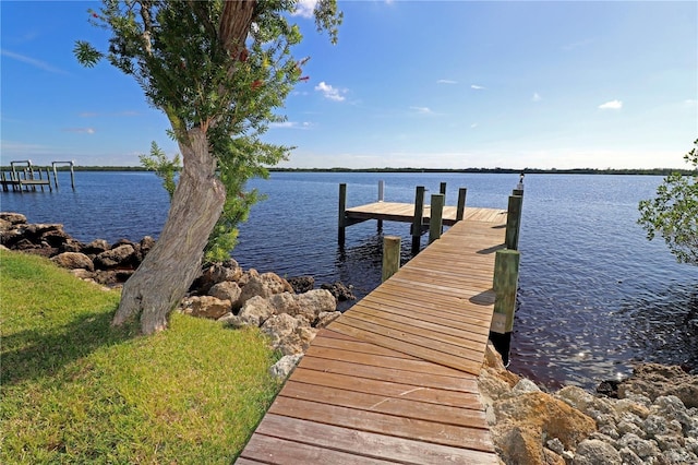 view of dock with a water view