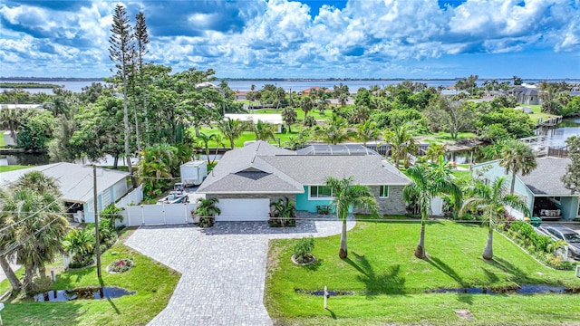 drone / aerial view featuring a water view