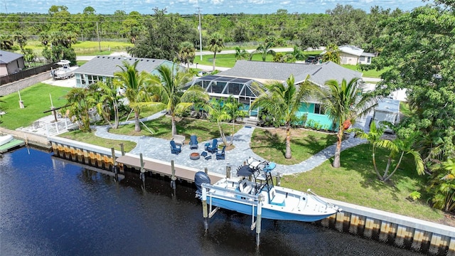 aerial view with a water view