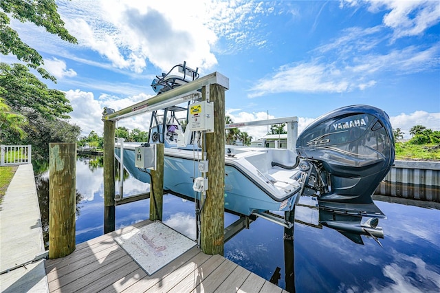 dock area with a water view