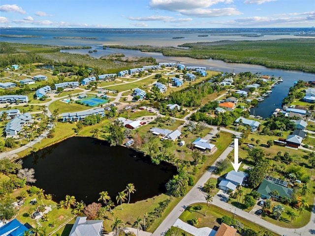 bird's eye view featuring a water view