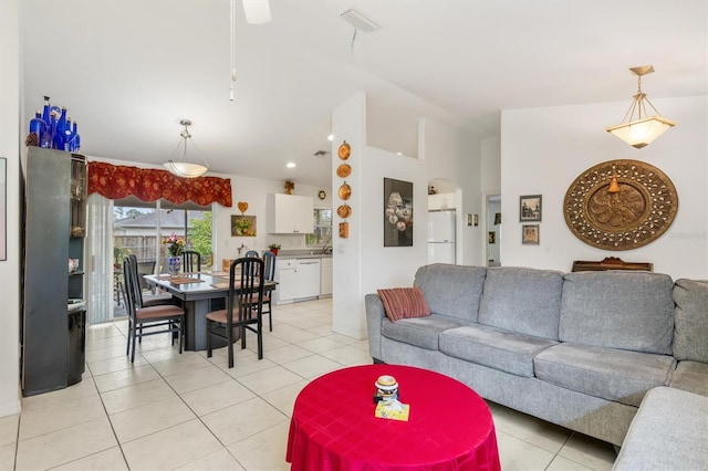 living room with light tile patterned floors