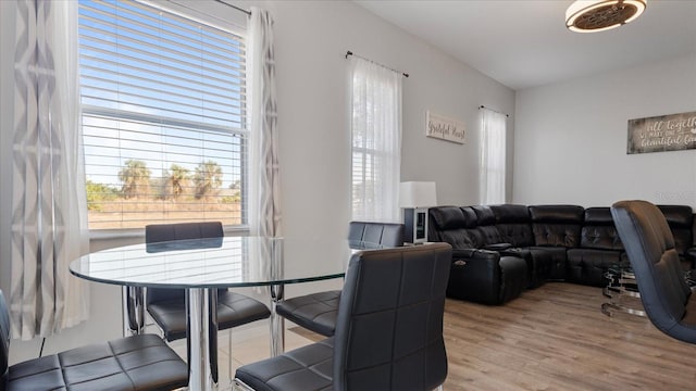 dining space with light hardwood / wood-style flooring