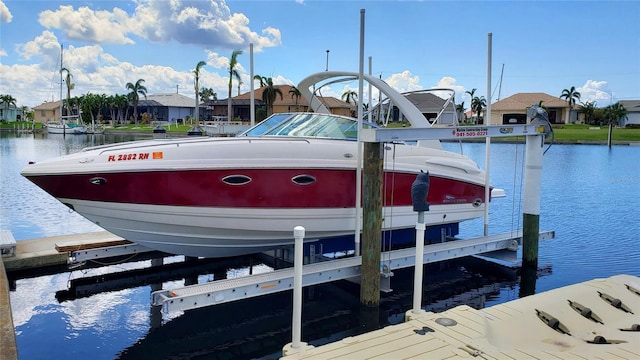 dock area featuring a water view