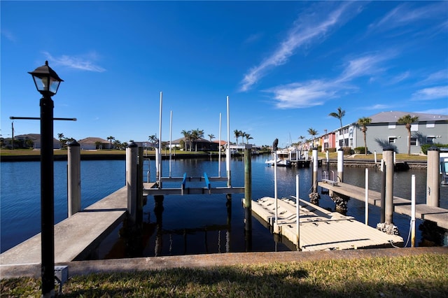 dock area with a water view