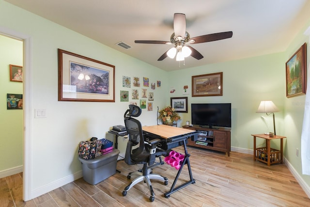 office area featuring ceiling fan