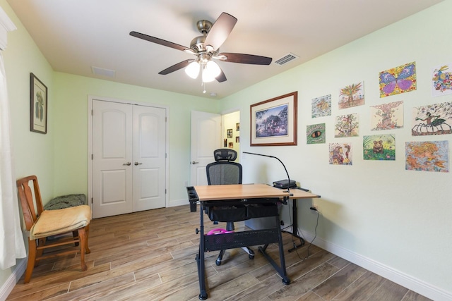 home office featuring ceiling fan