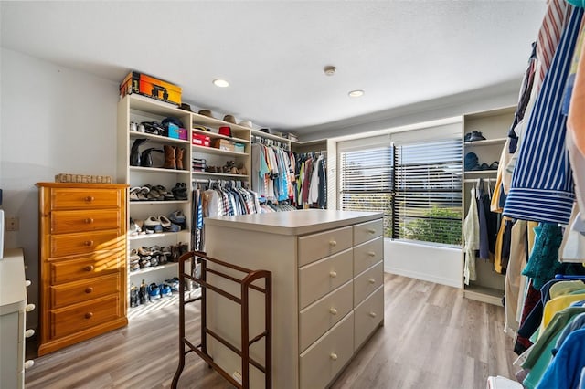 spacious closet featuring light hardwood / wood-style flooring