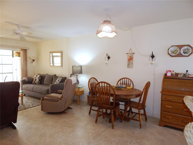 dining area with ceiling fan