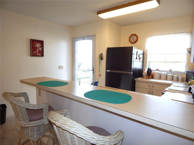 kitchen featuring black refrigerator and sink