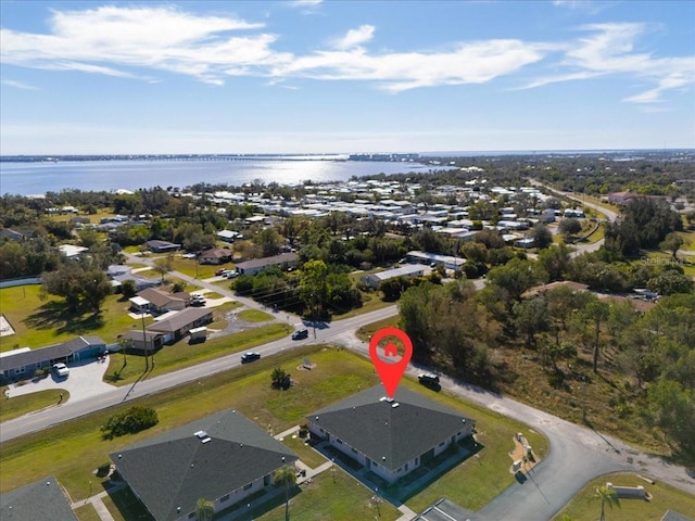 aerial view with a water view