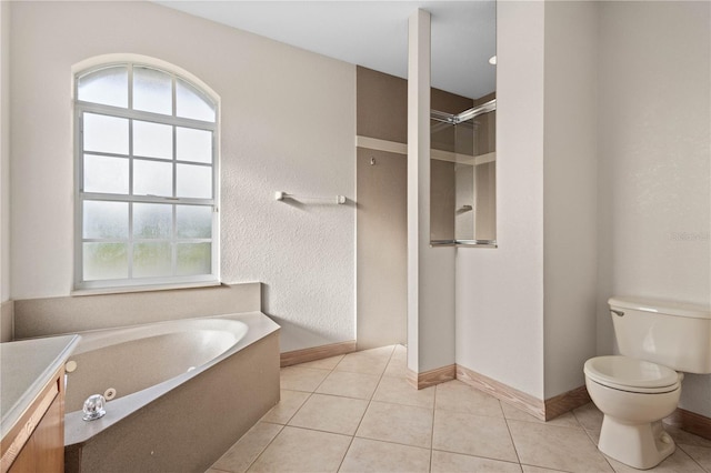 bathroom featuring tile patterned floors, independent shower and bath, and toilet