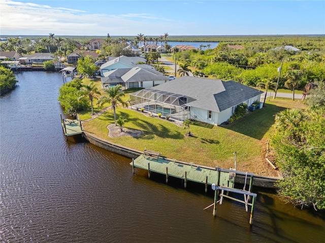 bird's eye view featuring a water view