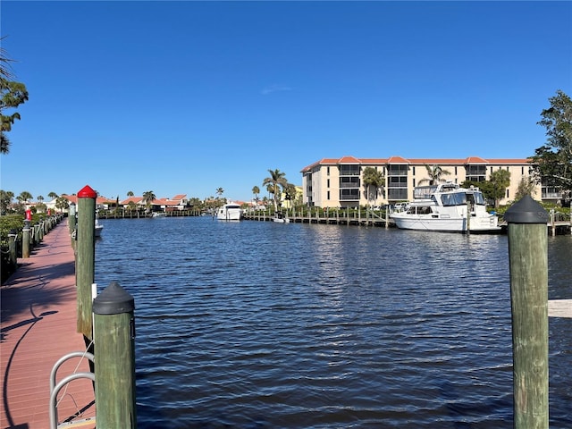 view of dock with a water view