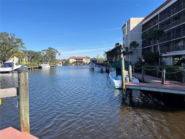 view of dock with a water view