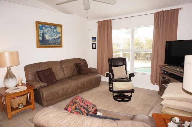 living room featuring ceiling fan