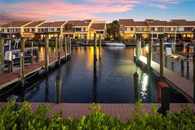 dock area featuring a water view