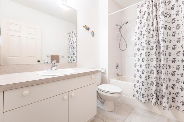 full bathroom with vanity, toilet, tile patterned flooring, and shower / bath combo with shower curtain