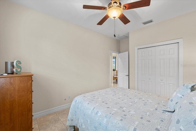 bedroom featuring a closet and ceiling fan