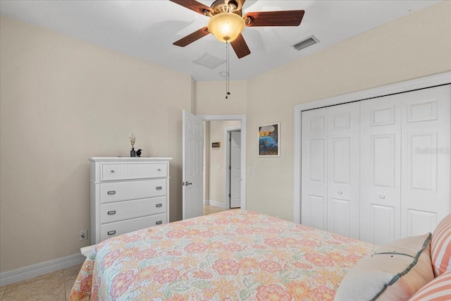 bedroom with a closet and ceiling fan