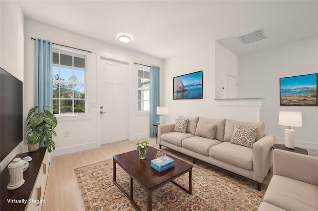 living room featuring light wood-type flooring