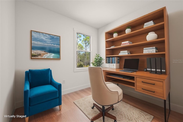 office area featuring light hardwood / wood-style flooring