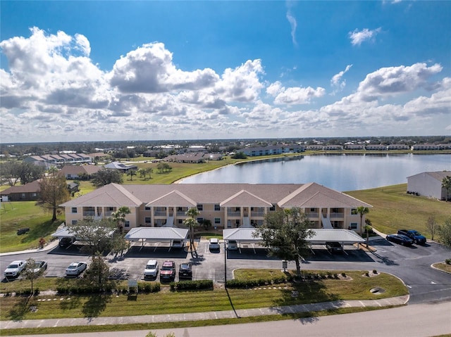 bird's eye view featuring a water view