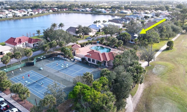 aerial view featuring a water view