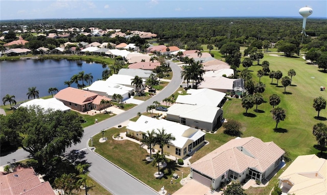 drone / aerial view featuring a water view