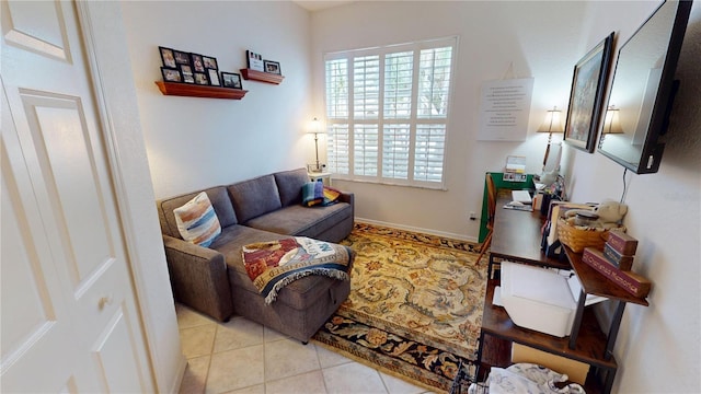 living room featuring light tile patterned floors