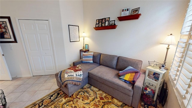 living room featuring light tile patterned floors