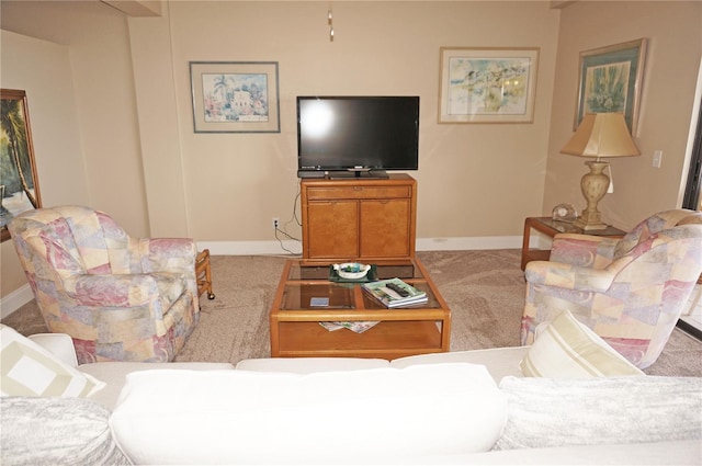 living room with light colored carpet