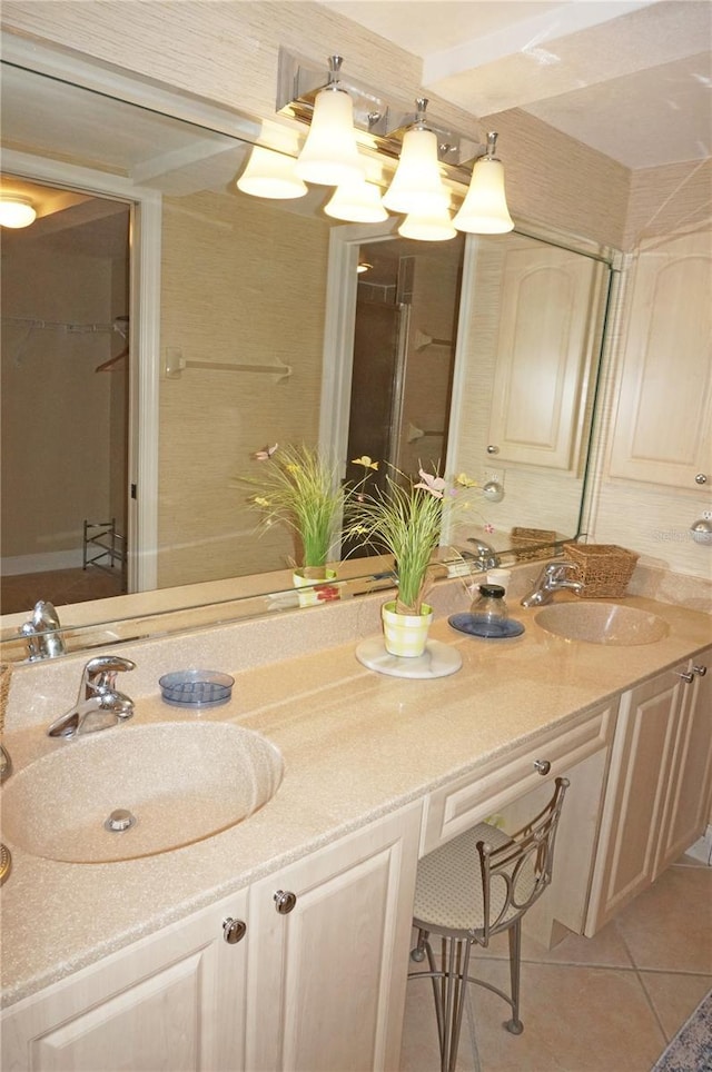 bathroom with vanity and tile patterned floors