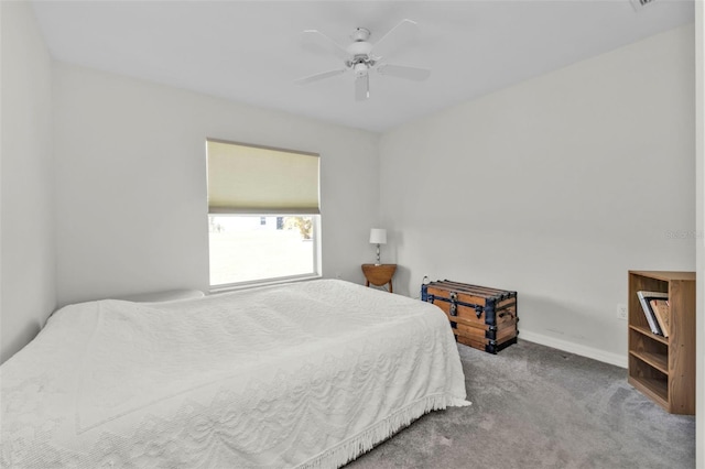 bedroom featuring ceiling fan and carpet flooring