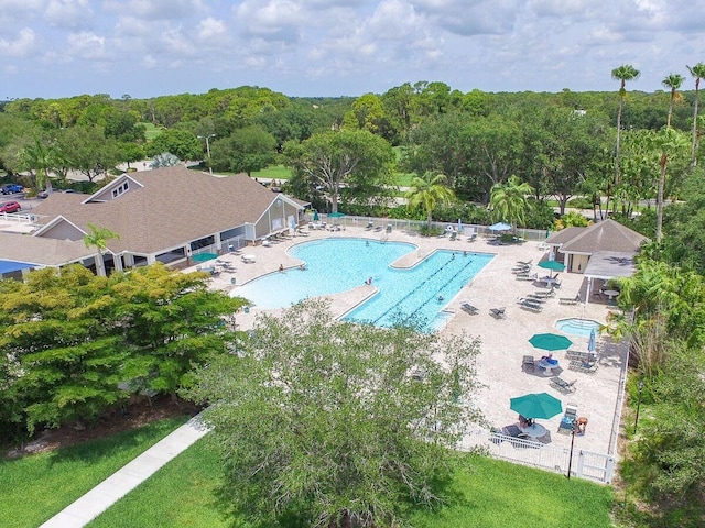 view of swimming pool with a patio