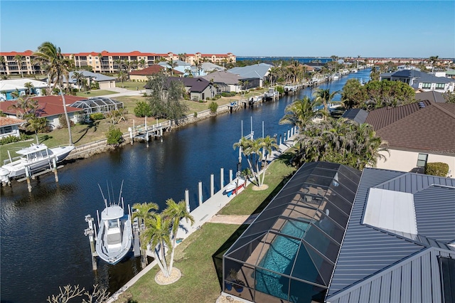 aerial view with a water view