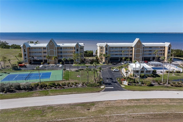 aerial view with a water view