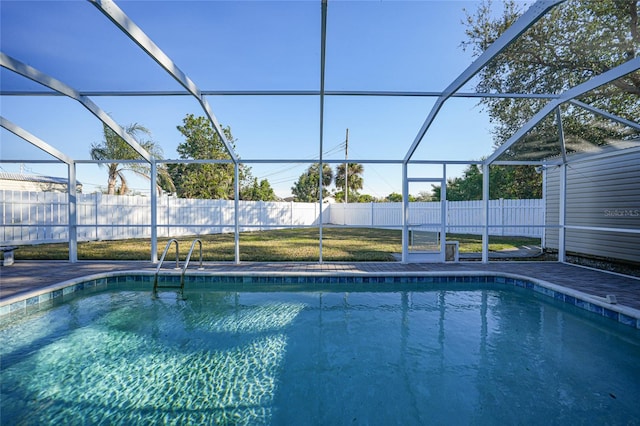 view of pool featuring a lanai