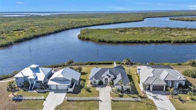 aerial view with a water view