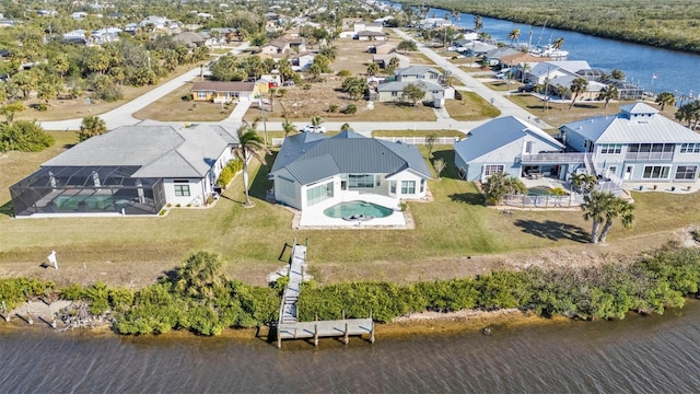 aerial view with a water view