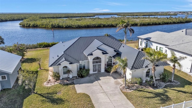 aerial view with a water view