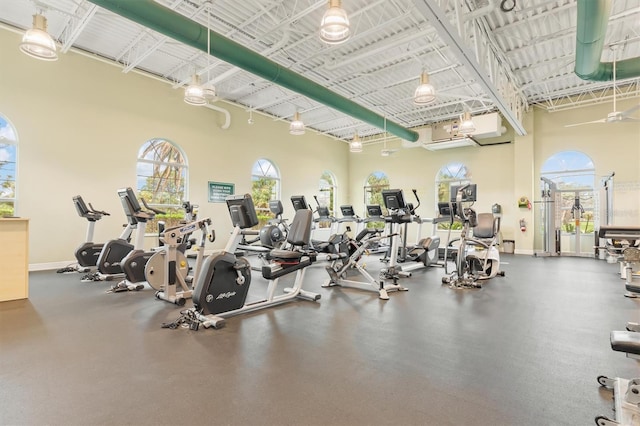 gym with a high ceiling