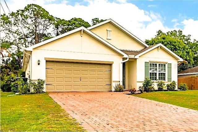 view of front of house featuring a garage and a front lawn