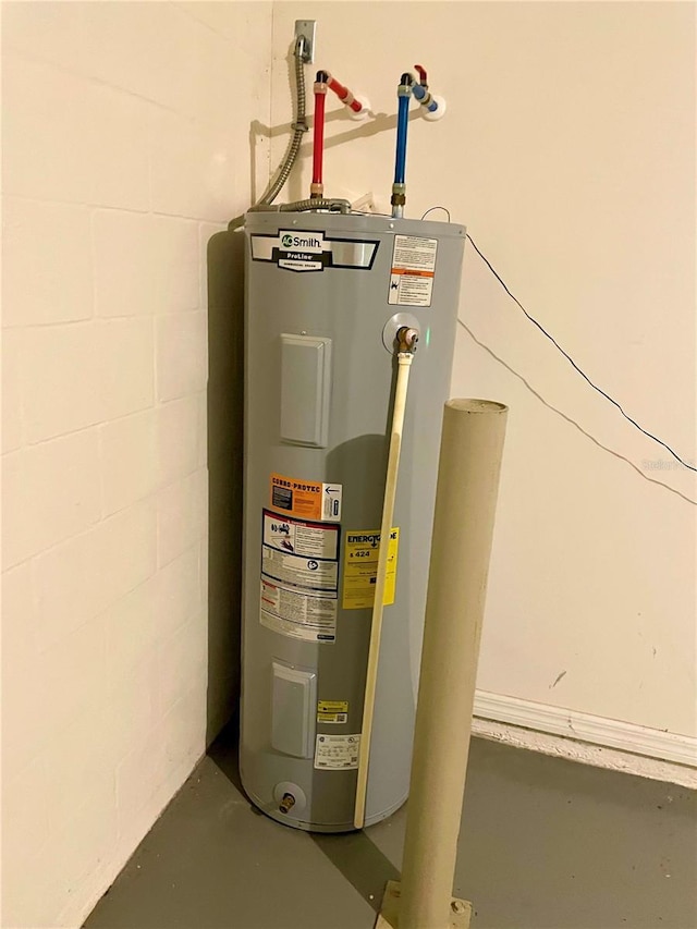 utility room featuring electric water heater