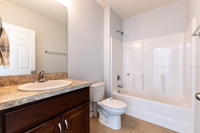 full bathroom featuring tile patterned floors, toilet,  shower combination, and vanity