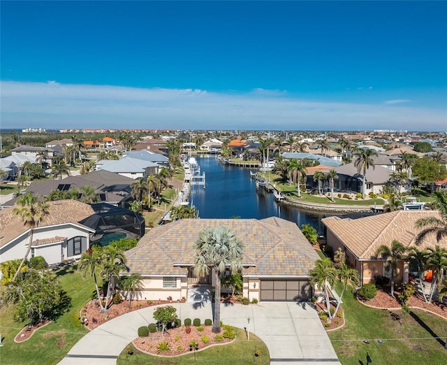 aerial view featuring a water view