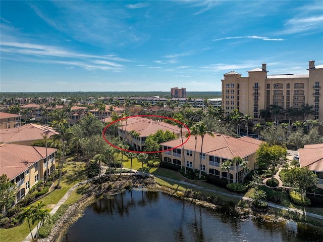 aerial view with a water view