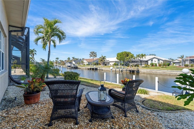 view of patio / terrace with a water view