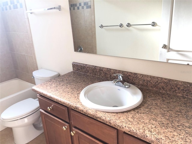 full bathroom featuring vanity,  shower combination, and toilet